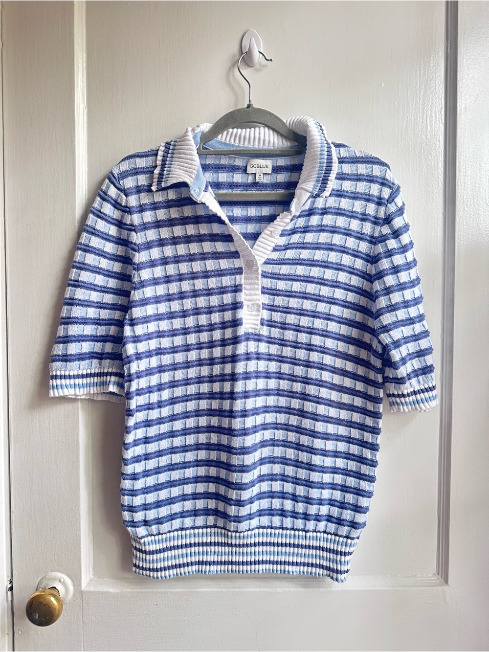 GG BLUE Twiggy Knit Sweater - BLUE JACQUARD 100% cotton